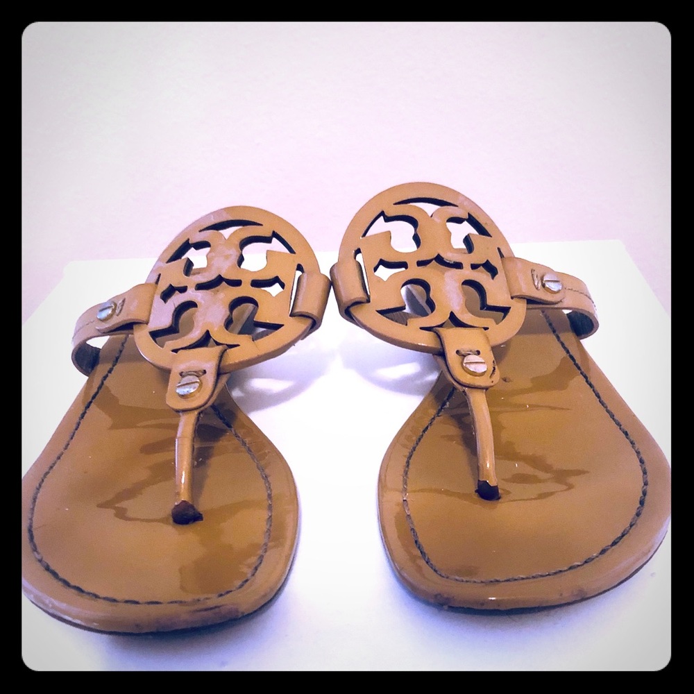 Tory Burch Nude Patent Leather Miller Sandals